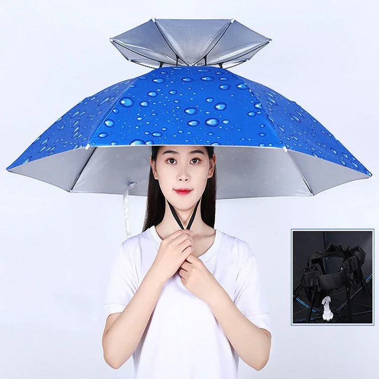 Mũ dù câu cá hai lớp chống nắng và chống mưa gấp gọn, 95 xanh (dây chun), 95 bạc (dây chun), 95 xanh (vỏ cao su), 95 bạc (vỏ cao su), 80 xanh, 80 hoa trà, 95 xanh vinyl (vỏ cao su)