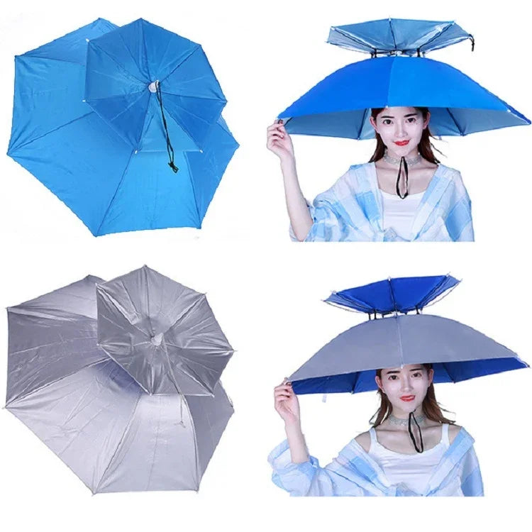 Mũ dù câu cá hai lớp chống nắng và chống mưa gấp gọn, 95 xanh (dây chun), 95 bạc (dây chun), 95 xanh (vỏ cao su), 95 bạc (vỏ cao su), 80 xanh, 80 hoa trà, 95 xanh vinyl (vỏ cao su)