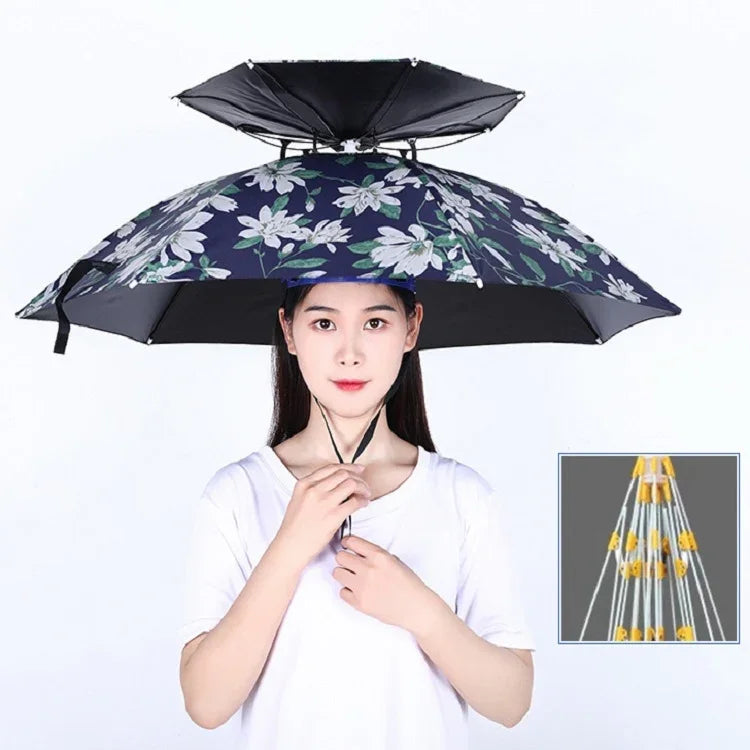 Mũ dù câu cá hai lớp chống nắng và chống mưa gấp gọn, 95 xanh (dây chun), 95 bạc (dây chun), 95 xanh (vỏ cao su), 95 bạc (vỏ cao su), 80 xanh, 80 hoa trà, 95 xanh vinyl (vỏ cao su)
