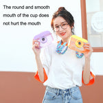 Cốc nhựa hình máy ảnh cho trẻ em có ống hút, cốc nước du lịch giải trí, màu hồng, xanh dương, tím, vàng