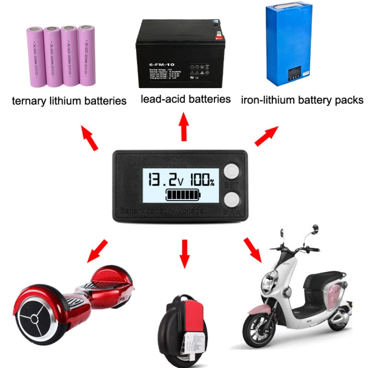 Đồng hồ đo điện áp kỹ thuật số pin axit chì lithium hai dây chống nước LCD, 8-100V (Trắng), 8-100V (Xanh dương), 8-72V (Trắng), 8-72V (Xanh dương)