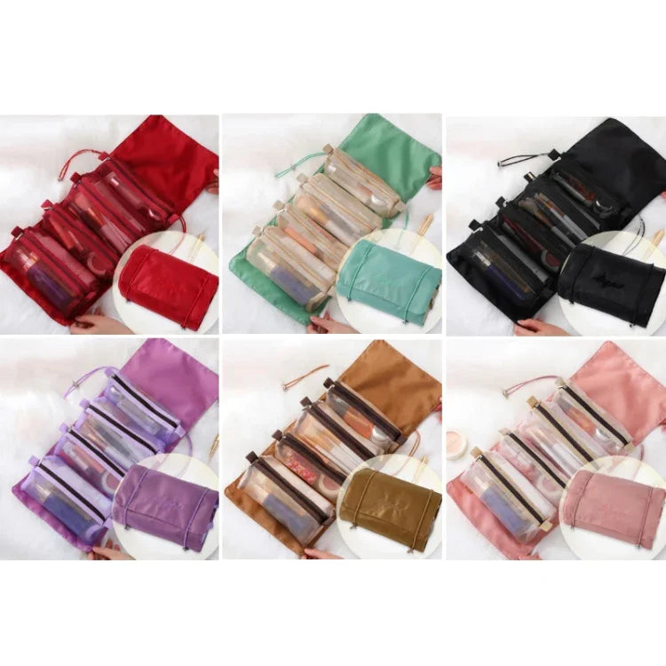 Túi đựng mỹ phẩm lưới chống thấm nước du lịch nữ 4 trong 1, Đỏ, Xanh lá, Đen, Tím, Kaki, Hồng anh đào