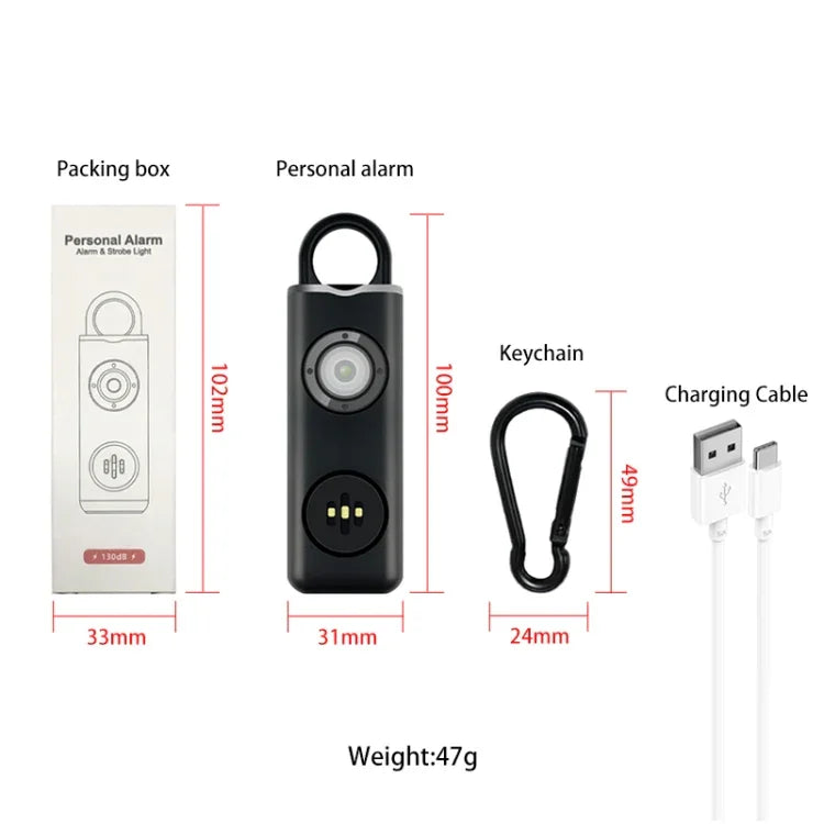Móc khóa báo động chống sói sạc lại dành cho nữ sinh tự vệ, màu trắng sạc lại, màu đen sạc lại