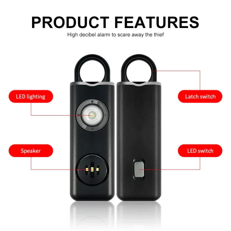 Móc khóa báo động chống sói sạc lại dành cho nữ sinh tự vệ, màu trắng sạc lại, màu đen sạc lại
