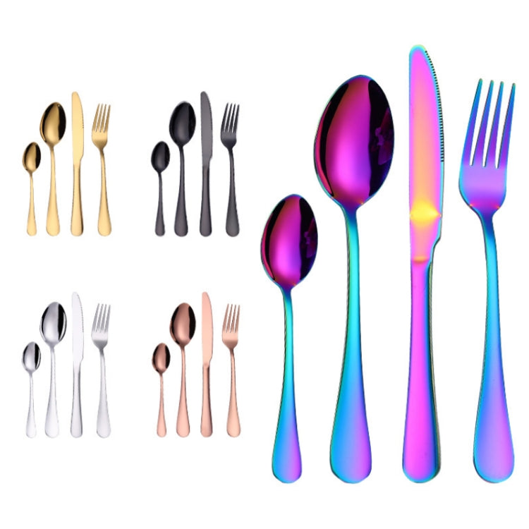Bộ 4 món dao dĩa nĩa bít tết bằng thép không gỉ, màu thật, vàng, vàng hồng, nhiều màu, đen