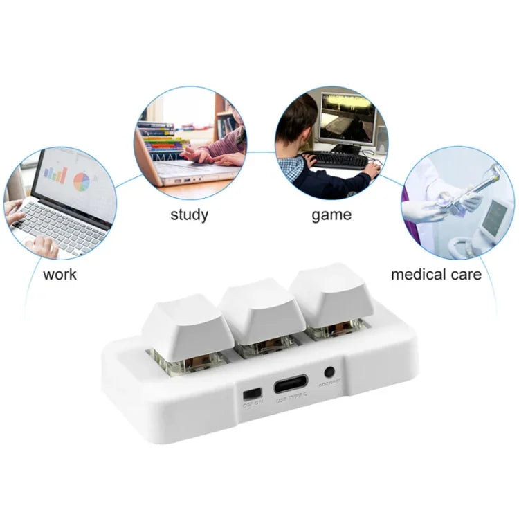 Bàn phím lập trình macro MK321 3 phím tùy chỉnh cho game và văn phòng, Dây dài 1,5m, Trắng, Đen