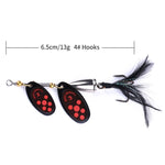Mồi câu quay sequin lông vũ HENGJIA SP304 6.5cm 13g, SP304 Vàng, SP304 Cam Đỏ, SP304 Đen
