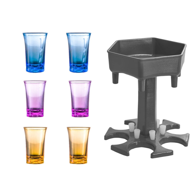 Bộ 6 cốc rượu hình lục giác cho tiệc bar, bộ rót rượu, màu xám + 6 cốc trong suốt, xanh dương + 6 cốc trong suốt, xám + 6 cốc nhiều màu, xanh dương + 6 cốc nhiều màu