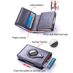 X-80 Ví đựng thẻ da chải chống trộm RFID cho AirTag thế hệ 2 / AirTag thế hệ 1, Đen, Xanh dương, Cà phê, Mơ, Đen sợi carbon
