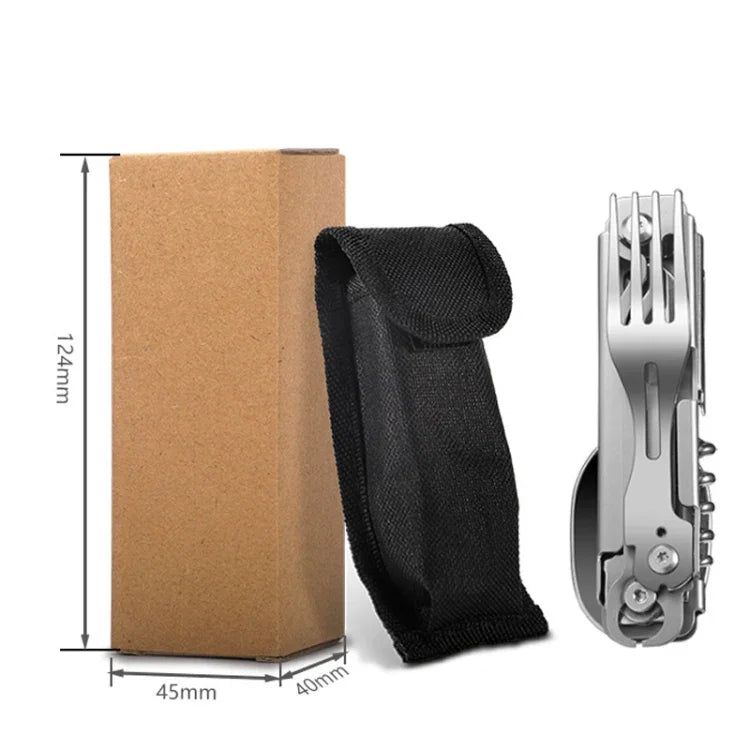 Bộ dụng cụ ăn uống gấp 6 trong 1 (nĩa/dao/thìa/mở chai) cho cắm trại và sinh tồn