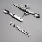 Bộ dụng cụ ăn uống gấp 6 trong 1 (nĩa/dao/thìa/mở chai) cho cắm trại và sinh tồn
