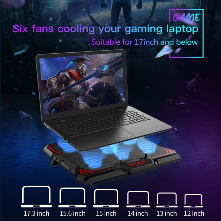 CoolCold Quạt làm mát laptop chơi game 17 inch sáu quạt hai cổng USB 2600RPM đế tản nhiệt laptop