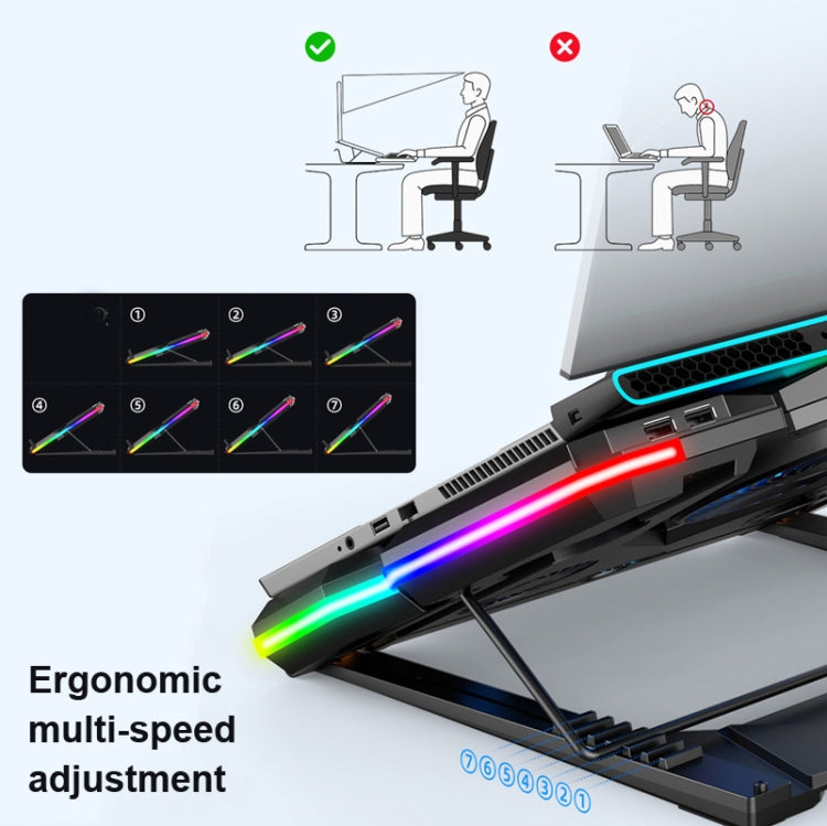 CoolCold  Five Fans 2 USB Ports Laptop Cooler Gaming Notebook Cool Stand,Version:, Touch Symphony Blue