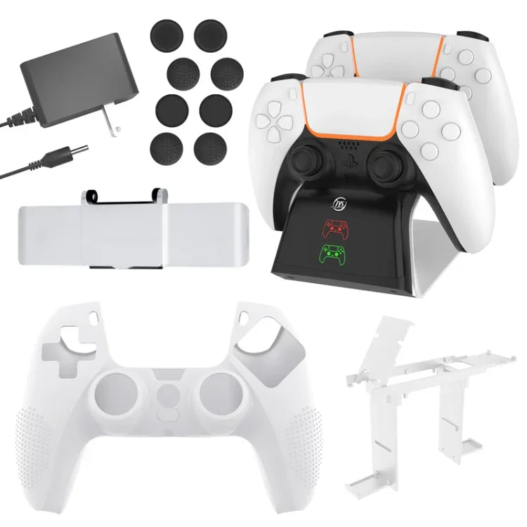 JYS JYS-P5151 Bộ tay cầm sạc 12 trong 1 cho PS5 + Nắp cần điều khiển + Nắp riêng tư + Ốp silicone + Bộ giá đỡ, JYS-P5151