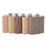 Bình rượu hip flask 6oz bằng gỗ và da, thép không gỉ cho rượu whisky vang, Kiểu 1, Kiểu 2, Kiểu 3, Kiểu 4, Kiểu 5