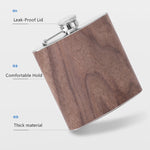 Bình rượu hip flask 6oz bằng gỗ và da, thép không gỉ cho rượu whisky vang, Kiểu 1, Kiểu 2, Kiểu 3, Kiểu 4, Kiểu 5