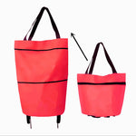 Xe đẩy mua sắm gấp gọn có bánh xe, màu đỏ, xanh lá, xanh dương, đen, cam
