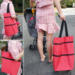 Xe đẩy mua sắm gấp gọn có bánh xe, màu đỏ, xanh lá, xanh dương, đen, cam