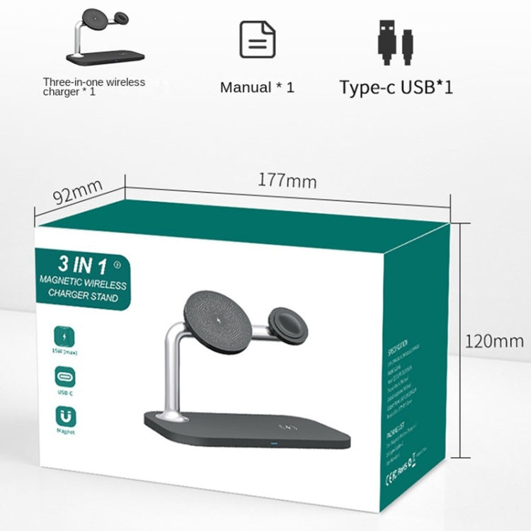 Sạc không dây từ tính 3 trong 1 cho iPhone12/13/14/15/16&iWatch&AirPods, 3 trong 1 Trắng, 3 trong 1 Đen