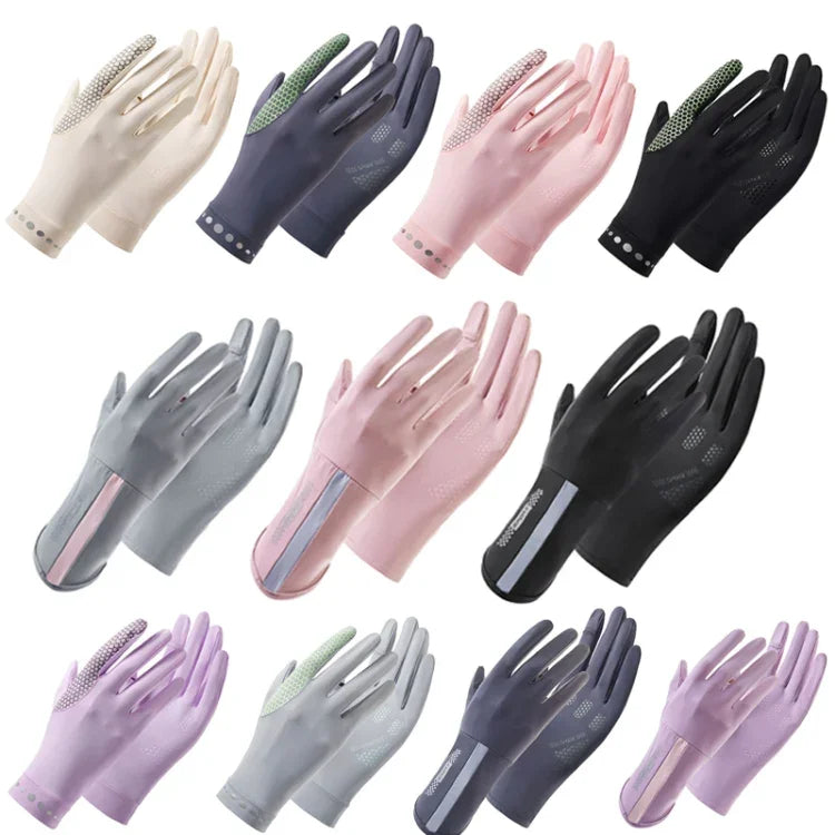 1 đôi găng tay không ngón XC-14 chống nắng, chống UV, làm mát bằng lụa băng, kiểu dáng: tổ ong (tím), tổ ong (hồng), tổ ong (vàng), tổ ong (xám), tổ ong (đen), tổ ong (xám đậm), sọc (tím), sọc (xám đậm), sọc (xám nhạt)