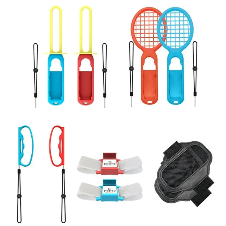 Bộ 10 trong 1 IPLAY HBS-447 gồm tay cầm + dây đeo cổ tay + dây đeo + đèn kiếm + bộ thể thao vợt cho Nintendo Switch, IPLAY 10 trong 1