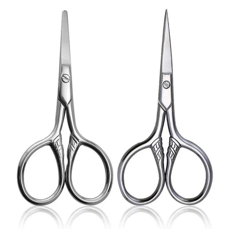 2 PCS Beard Scissors Cosmetic Small Scissors Makeup Small Tools, 2 PCS Pointed Head, 2 PCS Round Head
