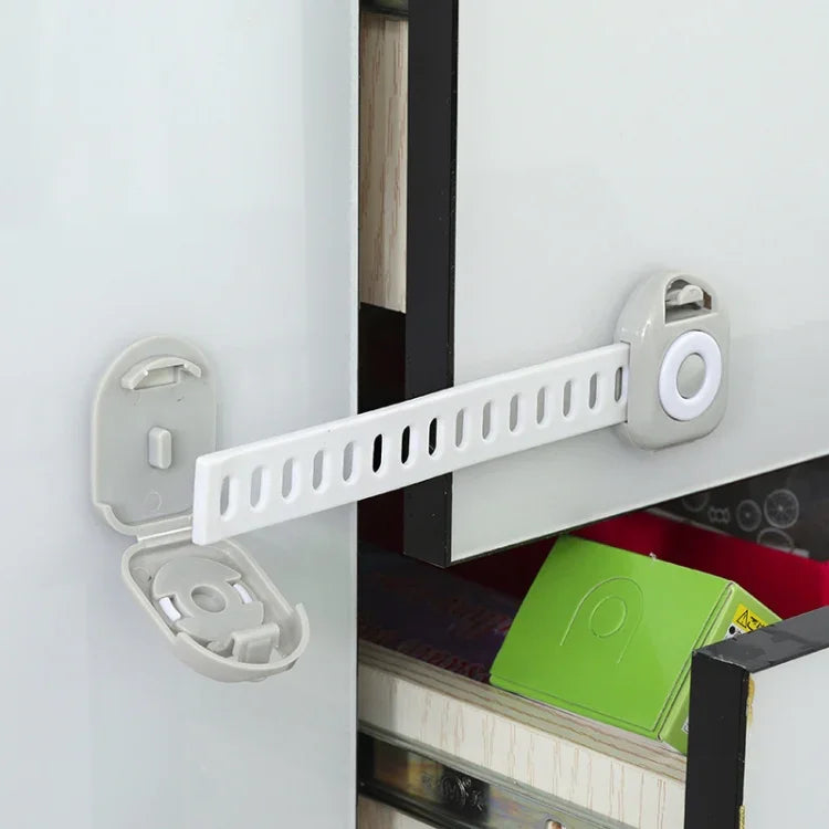 10 cái khóa an toàn chống mở ngăn kéo cửa gia đình cho trẻ em, màu trắng xám dài