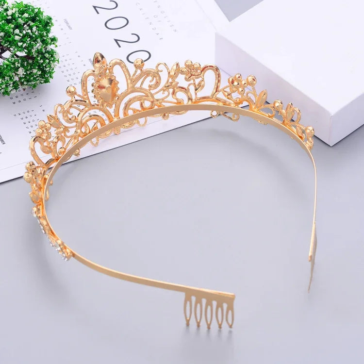 Vương miện tóc tết tiệc cưới kim cương pha lê G2888, Bạc trắng, Bạc, Vàng, Vàng hồng, AB nhiều màu, Trắng+hồng, Hồng, Xanh dương, Vàng hồng không lược, Vàng không lược, Opal nhiều màu, Nhiều màu, Kim cương đỏ tím, Tím nhạt, Xanh nhạt