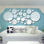 JM004 Bộ 26 miếng decal gương acrylic hình học tròn nổi phòng ngủ, màu bạc, vàng