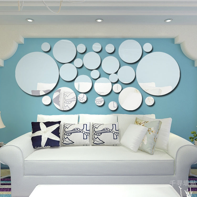 JM004 Bộ 26 miếng decal gương acrylic hình học tròn nổi phòng ngủ, màu bạc, vàng