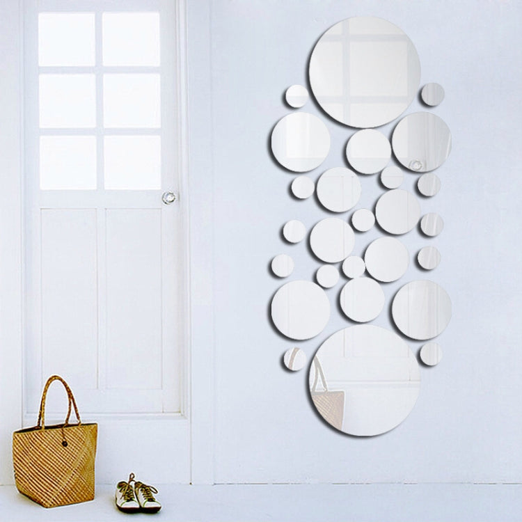 JM004 Bộ 26 miếng decal gương acrylic hình học tròn nổi phòng ngủ, màu bạc, vàng