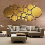 JM004 Bộ 26 miếng decal gương acrylic hình học tròn nổi phòng ngủ, màu bạc, vàng