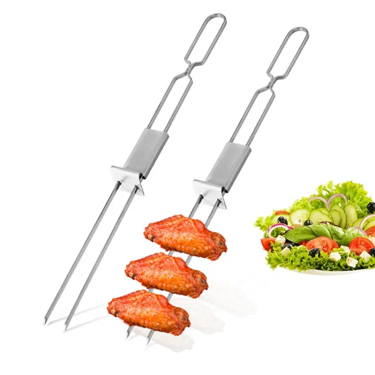 2 cái nĩa BBQ đầu đôi bán tự động bằng thép không gỉ cho BBQ ngoài trời, 2 dụng cụ BBQ