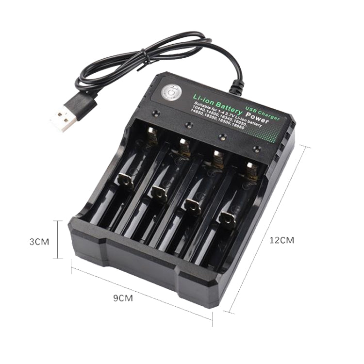 Sạc độc lập 4 khe USB cho pin lithium 18650 4.2V, 4 khe USB (màu đen)