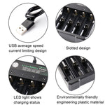 Sạc độc lập 4 khe USB cho pin lithium 18650 4.2V, 4 khe USB (màu đen)