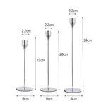 Bộ 3 chiếc giá đỡ nến sắt rèn trang trí nhà cửa đám cưới, kiểu: bộ 3 chiếc đáy dày (đỏ hồng), bộ 3 chiếc đáy dày (bạc), bộ 3 chiếc đáy mỏng (đen), bộ 3 chiếc đáy mỏng (vàng giả), bộ 3 chiếc đáy mỏng (bạc)