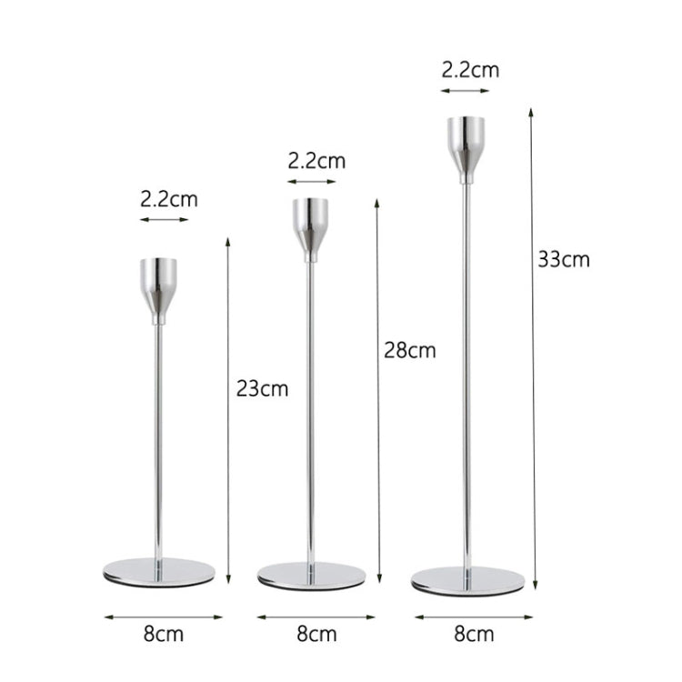 Bộ 3 chiếc giá đỡ nến sắt rèn trang trí nhà cửa đám cưới, kiểu: bộ 3 chiếc đáy dày (đỏ hồng), bộ 3 chiếc đáy dày (bạc), bộ 3 chiếc đáy mỏng (đen), bộ 3 chiếc đáy mỏng (vàng giả), bộ 3 chiếc đáy mỏng (bạc)