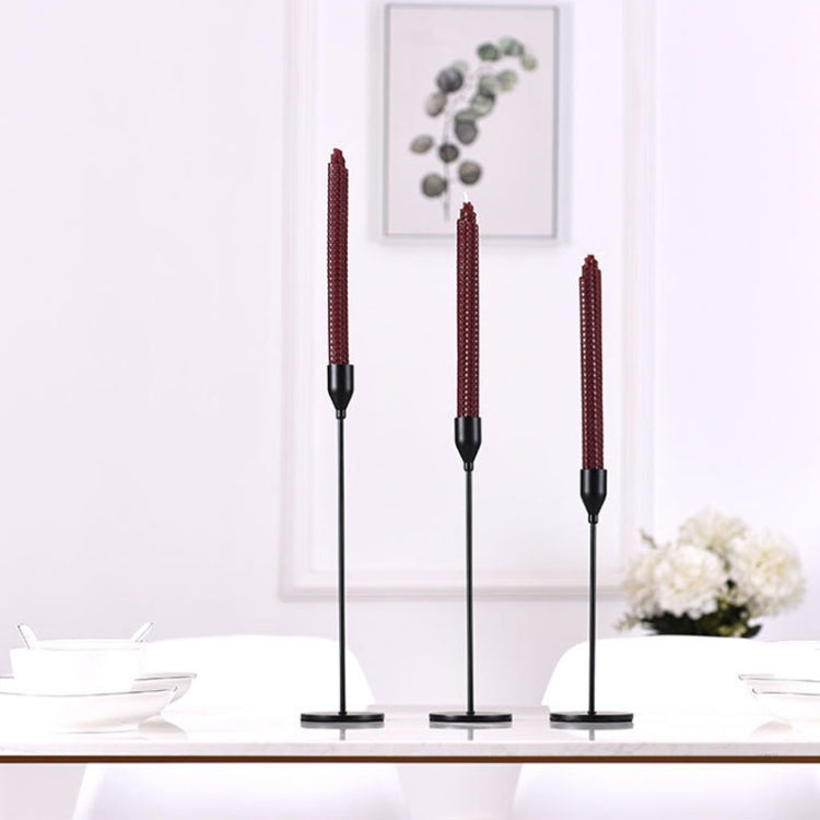 Bộ 3 chiếc giá đỡ nến sắt rèn trang trí nhà cửa đám cưới, kiểu: bộ 3 chiếc đáy dày (đỏ hồng), bộ 3 chiếc đáy dày (bạc), bộ 3 chiếc đáy mỏng (đen), bộ 3 chiếc đáy mỏng (vàng giả), bộ 3 chiếc đáy mỏng (bạc)