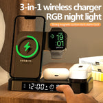 A37 Giá đỡ sạc không dây 3 trong 1 công suất 30W với đèn ngủ RGB & chức năng đồng hồ báo thức, A37 30W Trắng, A37 30W Đen