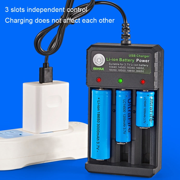 BMAX Đế Sạc USB 3 Khe Pin 18650 3.7/4.2V Sạc Pin Lithium Độc Lập, 3 Khe USB (Màu Đen)
