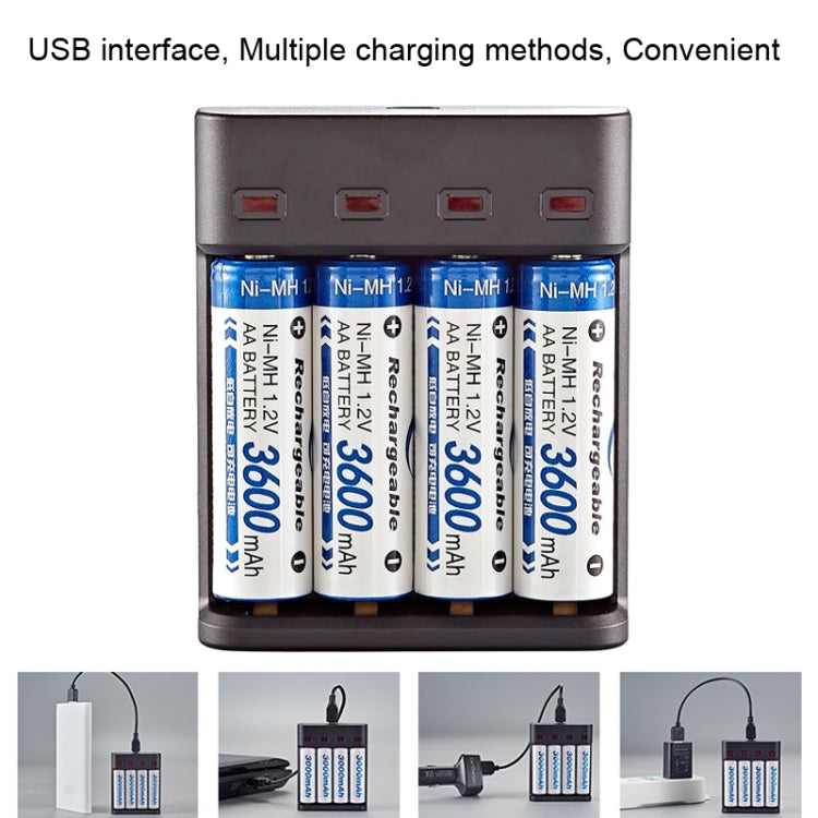 BMAX BH-804U Bộ Sạc USB 4 Khe Pin Sạc Lại AA/AAA 1.2V Độc Lập, 4 Khe Micro USB (Màu Đen)