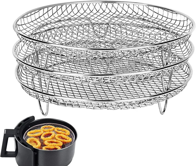 Phụ Kiện Nồi Chiên Không Dầu Giá Đỡ Hấp Ba Tầng Tròn 8 Inch, Hình Tròn