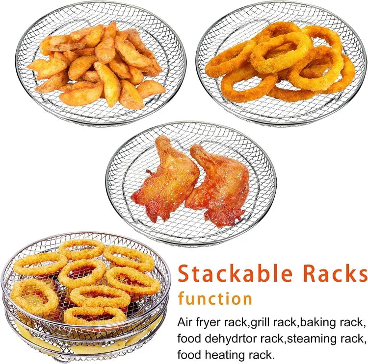 Phụ Kiện Nồi Chiên Không Dầu Giá Đỡ Hấp Ba Tầng Tròn 8 Inch, Hình Tròn