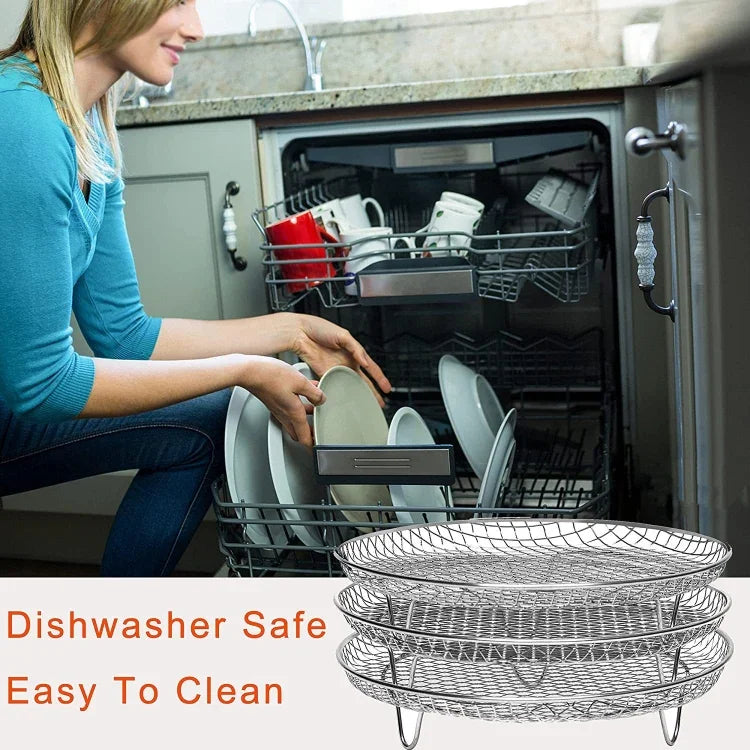 Phụ Kiện Nồi Chiên Không Dầu Giá Đỡ Hấp Ba Tầng Tròn 8 Inch, Hình Tròn