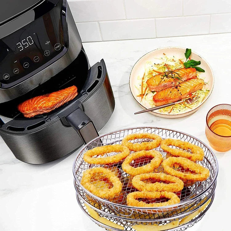 Phụ Kiện Nồi Chiên Không Dầu Giá Đỡ Hấp Ba Tầng Tròn 8 Inch, Hình Tròn