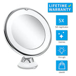 Gương Trang Điểm 12cm Có Đèn LED Chiếu Sáng Phóng Đại 5X Kèm Chân Hút