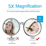 Gương Trang Điểm 12cm Có Đèn LED Chiếu Sáng Phóng Đại 5X Kèm Chân Hút