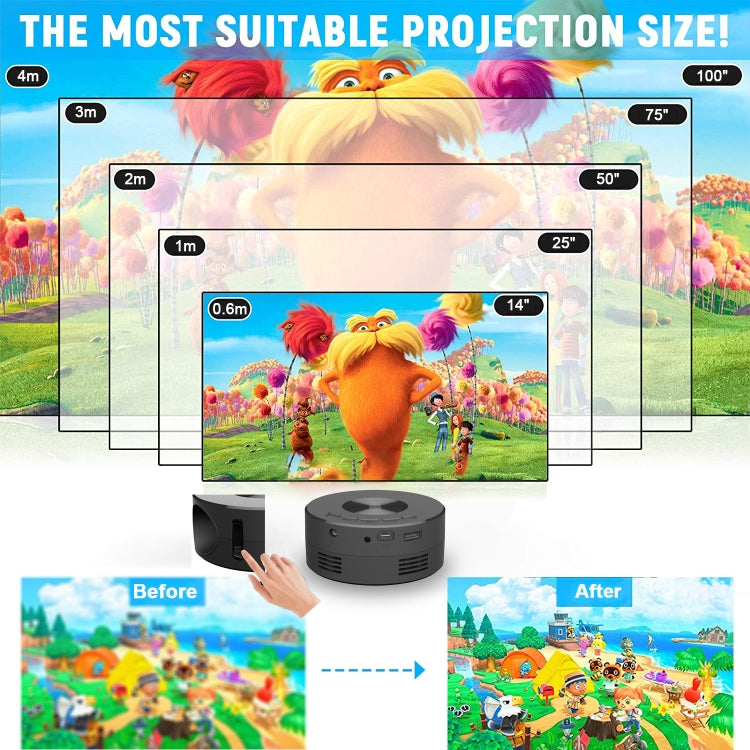 Máy chiếu mini LED HD YT200 320 x 180P dùng nguồn USB hỗ trợ kết nối có dây màn hình điện thoại, màu đen, trắng
