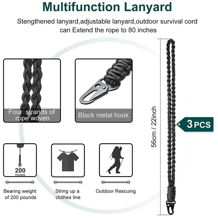 QD-258 Dây dù lính dù đa năng ngoài trời móc kim loại thủ công, Dây dù lính dù QD-258 (Đỏ), Dây dù lính dù QD-258 (Đen), Dây dù lính dù QD-258 (Xanh Đậm)