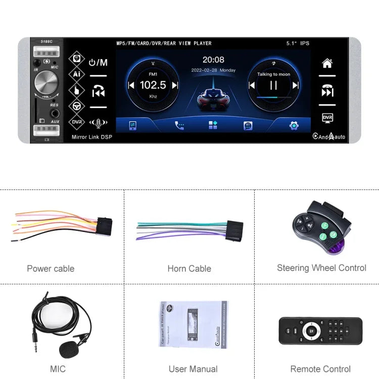 Máy nghe nhạc Carplay màn hình cảm ứng IPS 5,1 inch A2905, Kiểu dáng:, Tiêu chuẩn, Tiêu chuẩn+4 Camera ánh sáng, Tiêu chuẩn+8 Camera ánh sáng, Tiêu chuẩn+12 Camera ánh sáng, Tiêu chuẩn+Camera ánh sáng AHD